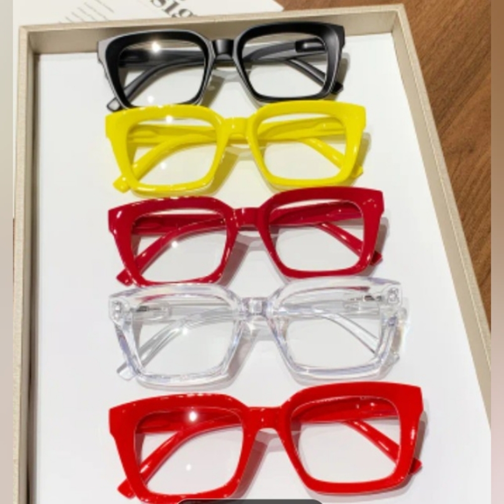 Square Transparent Lenses Glasses In Candy Color, Red NWOT - Picture 2 of 3